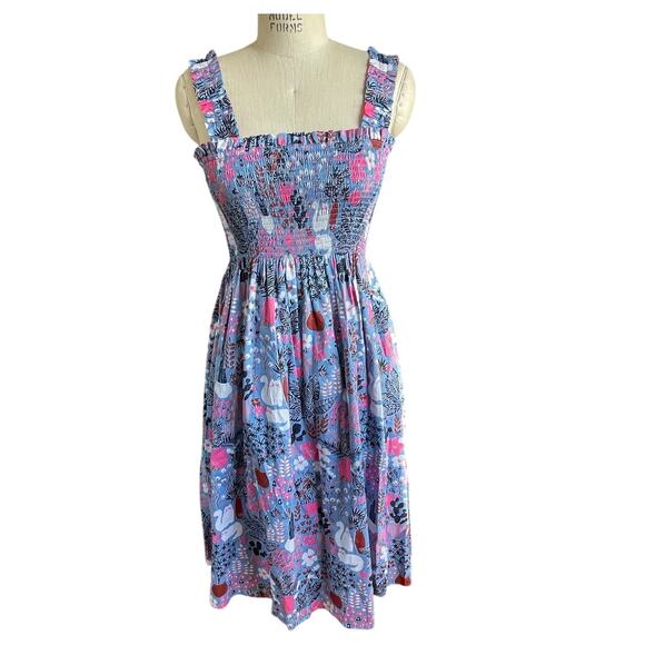 Kate Spade Garden Posy Smocked Midi Dress Cat Cactus Floral Print Size Small - Picture 2 of 8